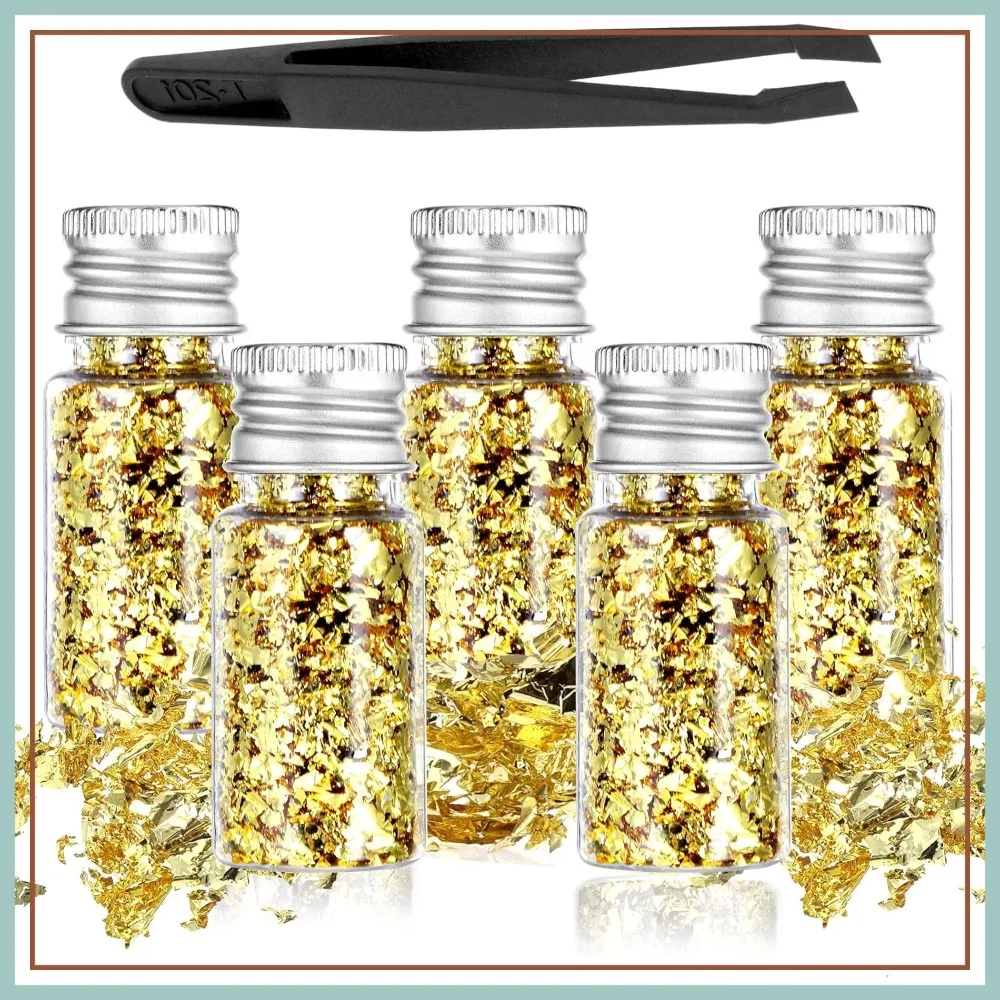 

5Pcs Gold Leaf Flakes for Baking, Cake Decor, Dessert, Steak, Crafts, Nail Art