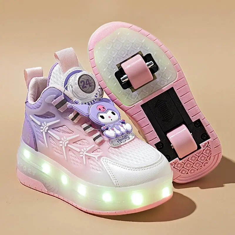 Sanrio Anime Kuromi Child Ice Skates Shining Shoes My Melody Kawaii Cartoon Mesh Shoes Roller Shoes Summer Cute Heelys Girl Gift