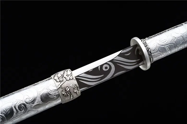 106cm Medieval Peony Battle sword Silver Real Steel Battle ready Real Sword Hand forged weapon Sharp Samurai sword katana