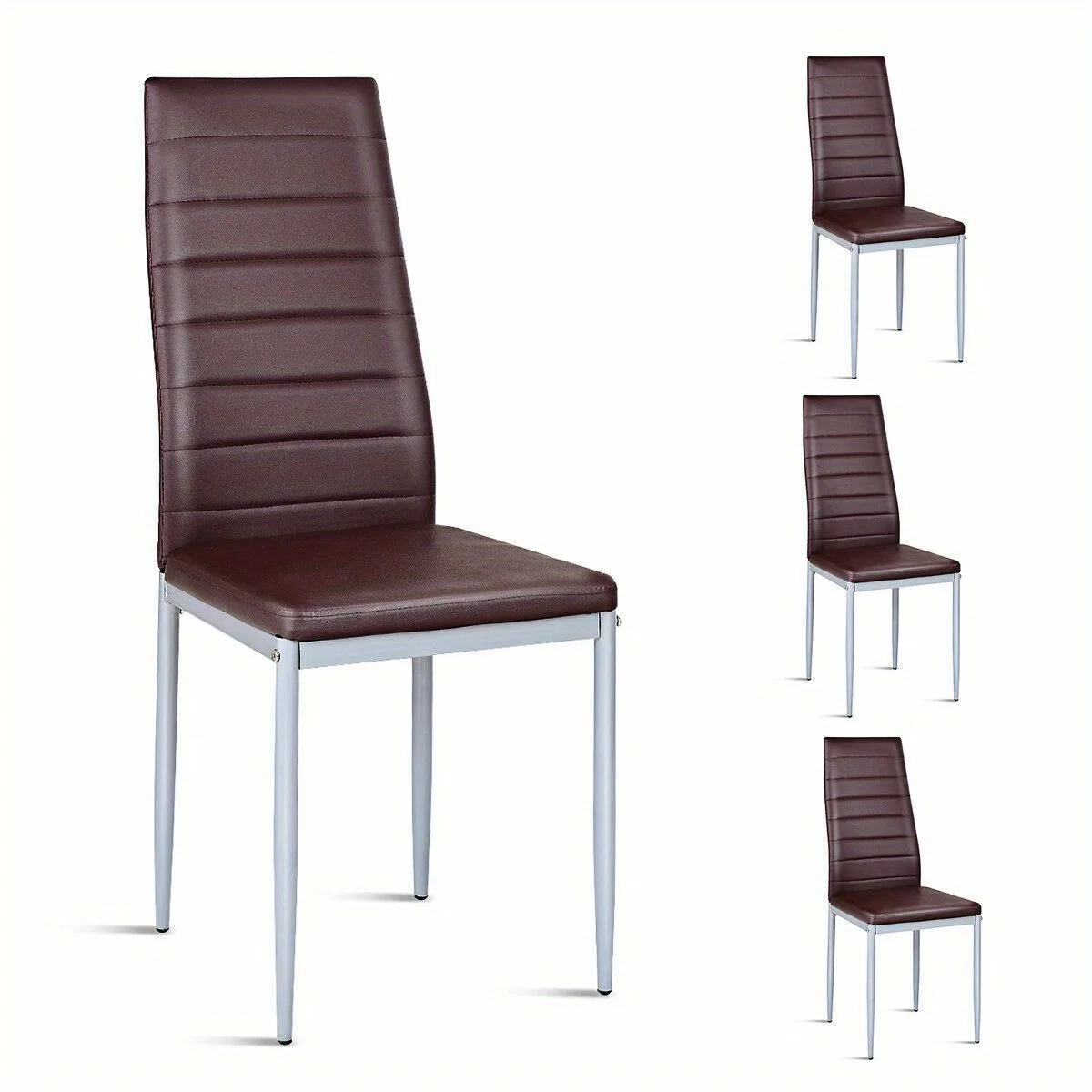 

Set of 4 PVC Leather Dining Side Chairs Elegant Design Home Furniture Brown New