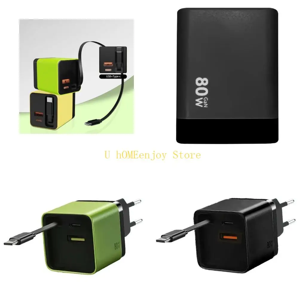 B0KF 80W Retractable USB C Cable 3 Devices Simultaneous Fast