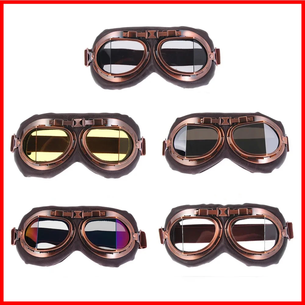 Retro Vintage Pilot Goggles Motorcycle Protective Gear Glasses for Cruiser Cafe Scooter Motorcyclist Eye Protection