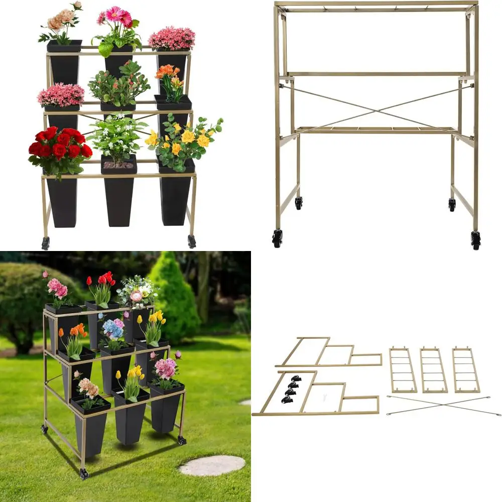 

Commercial Metal 3-Tier Flower Display Cart with Rolling Wheels for Floral Arrangements, Plant Rack, and Bouquet Holders