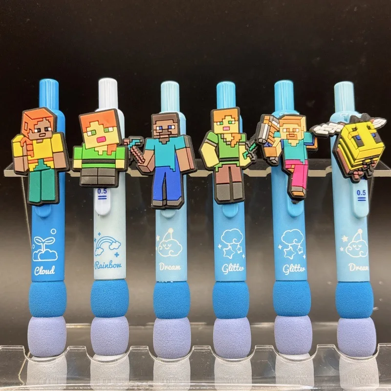 6pcs My World Ballpoint Pen Game Stationery Toys Neutral Pen Magnetic Block Shaped Cute Pendant Doll Gift