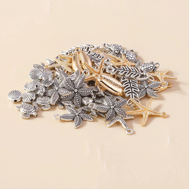 Leslie 20 Stück gemischte Legierung Meeresorganismus Charms Schildkröte Fisch Muschel Seestern Anhänger für Armband Halskette Schmuck Zubehör – Detail 2