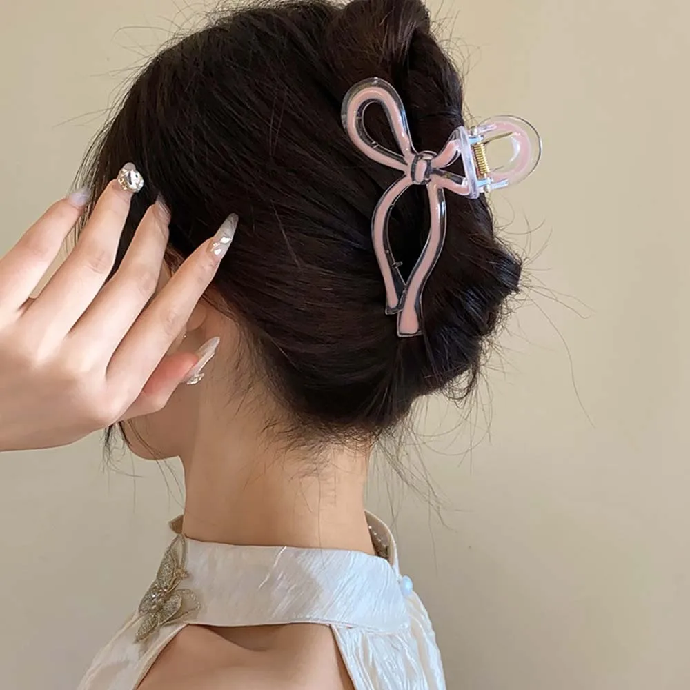 Bowknot Hairpin Large Bowknot Hair Claw Hollow Hair Accessories Bow Claw Clip Acrylic Hair Styling Tool Bow Shark Clip Summer