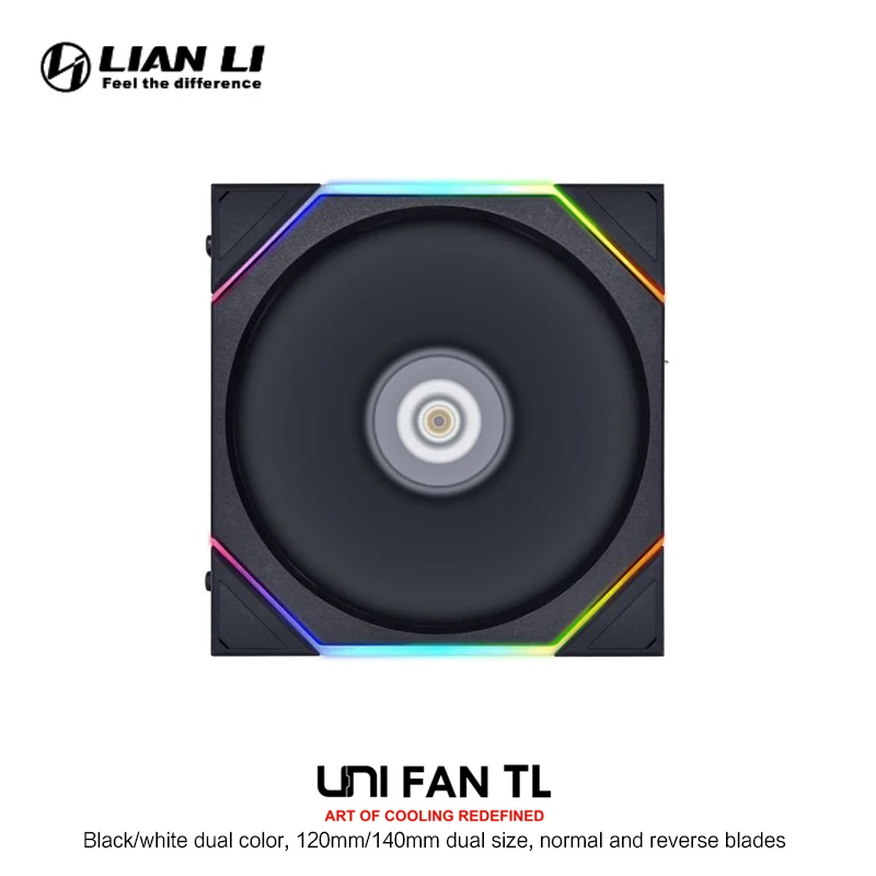 LIAN LI UNI FAN TL120 140 PC Cabinet RGB Radiator Cooler, Gen. 4th Performance Evolution. Forward / Reverse Blade 1 Pce Pack