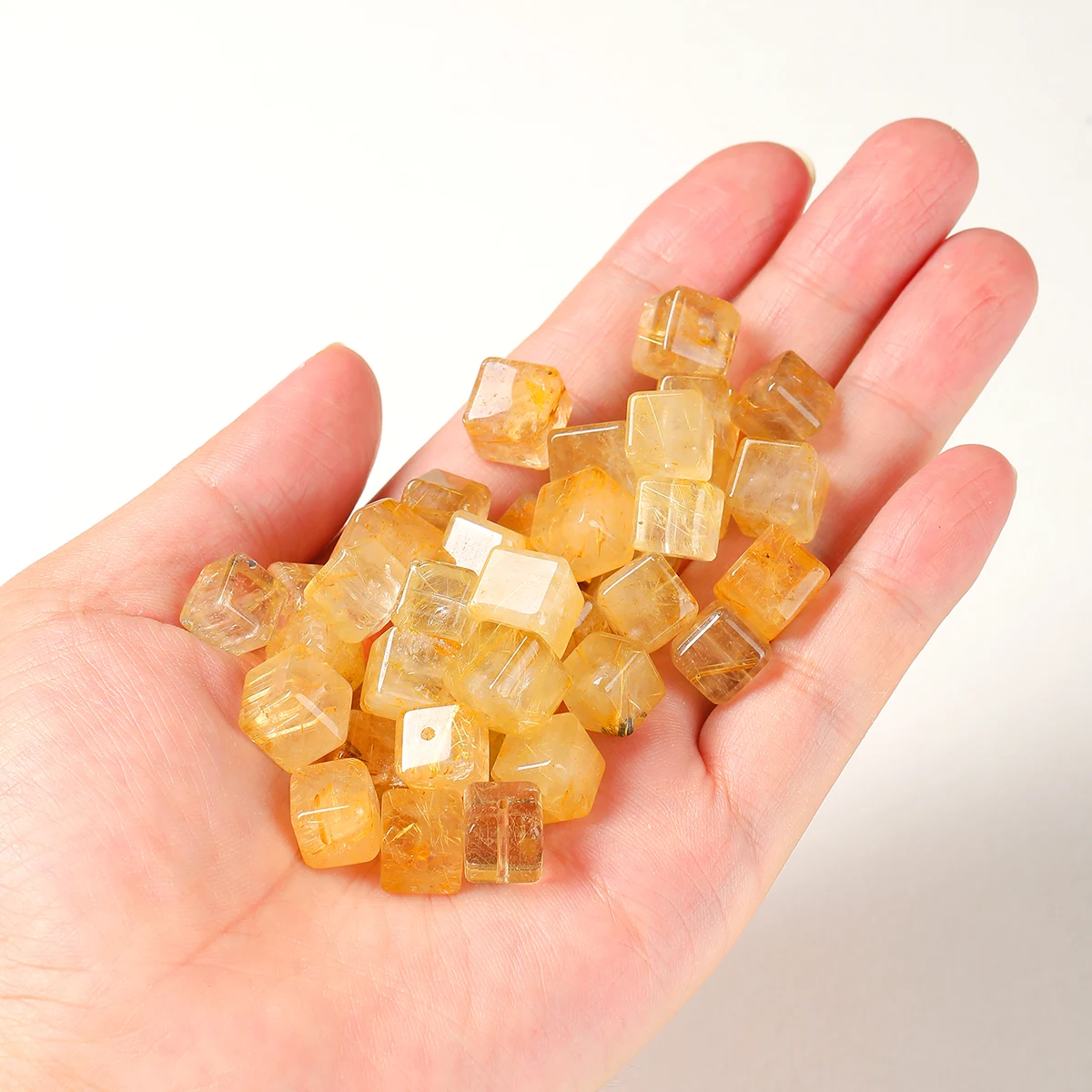 9-11 MM Natural Stone Golden Rutilated Quartz Cube For Jewelry Making DIY Bracelet Necklace Accessories Wholesale