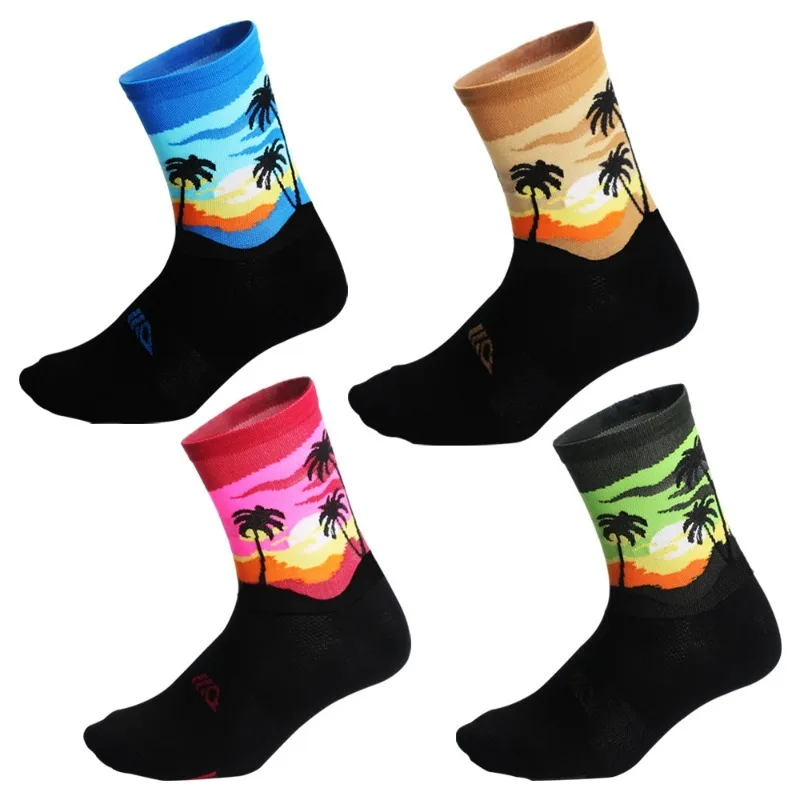 

Performance Sport Cycling Crew Socks for Men Women Outdoor Athletic Tropical Coconut Tree Pattern Breathable Bicycle Riding Sock