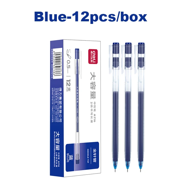 Deli Grote Capaciteit Gelpen 0.5mm Naaldpunt Inktkleur Rood Blauw Zwart Soepele Schrijfpen voor School Kantoor Kunst Schrijfwaren Pen