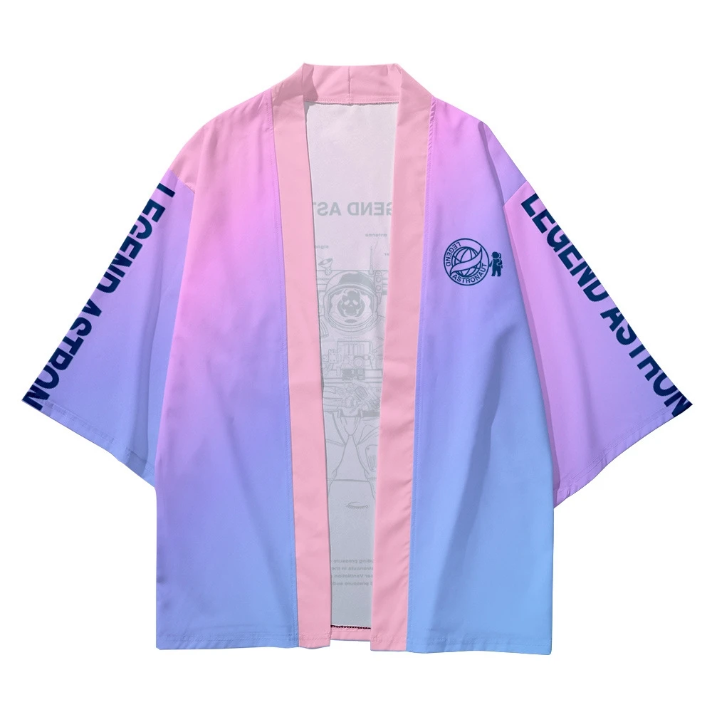 New INS Astronaut Purple 5xl 6XL Beach Harajuku Japanese Fashion Kimono Men Women Cardigan Haori Obi Asian Clothes Pant