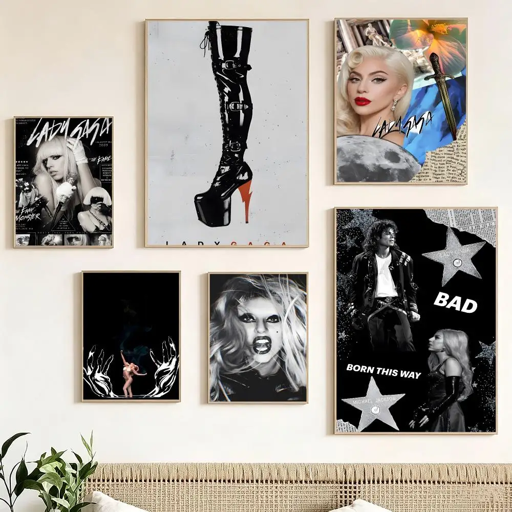 Merch Lady Gaga Singer Poster Pegatina artistica HD autoadhesiva impermeable para salon dormitorio