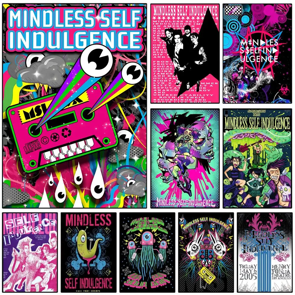 M-Mindless S-Self L-Indulgence Poster Wall Poster Self-adhesive Waterproof for Bedroom/e-sports Room Family Life Pet Anime