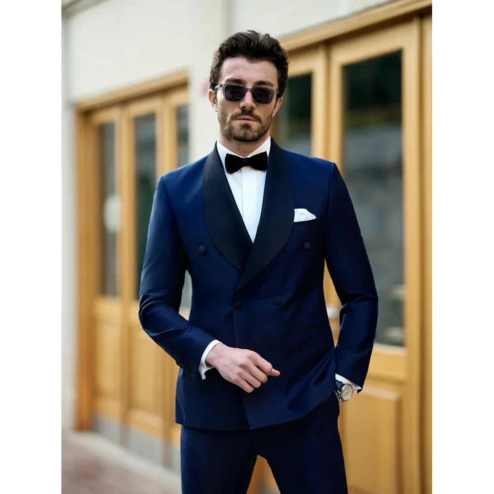 

Chic Solid Suits for Men Fashion Shawl Lapel Double Breasted Wedding Tuxedo Handsome Party Banquet Suit 2 Piece (Blazer+Pants)