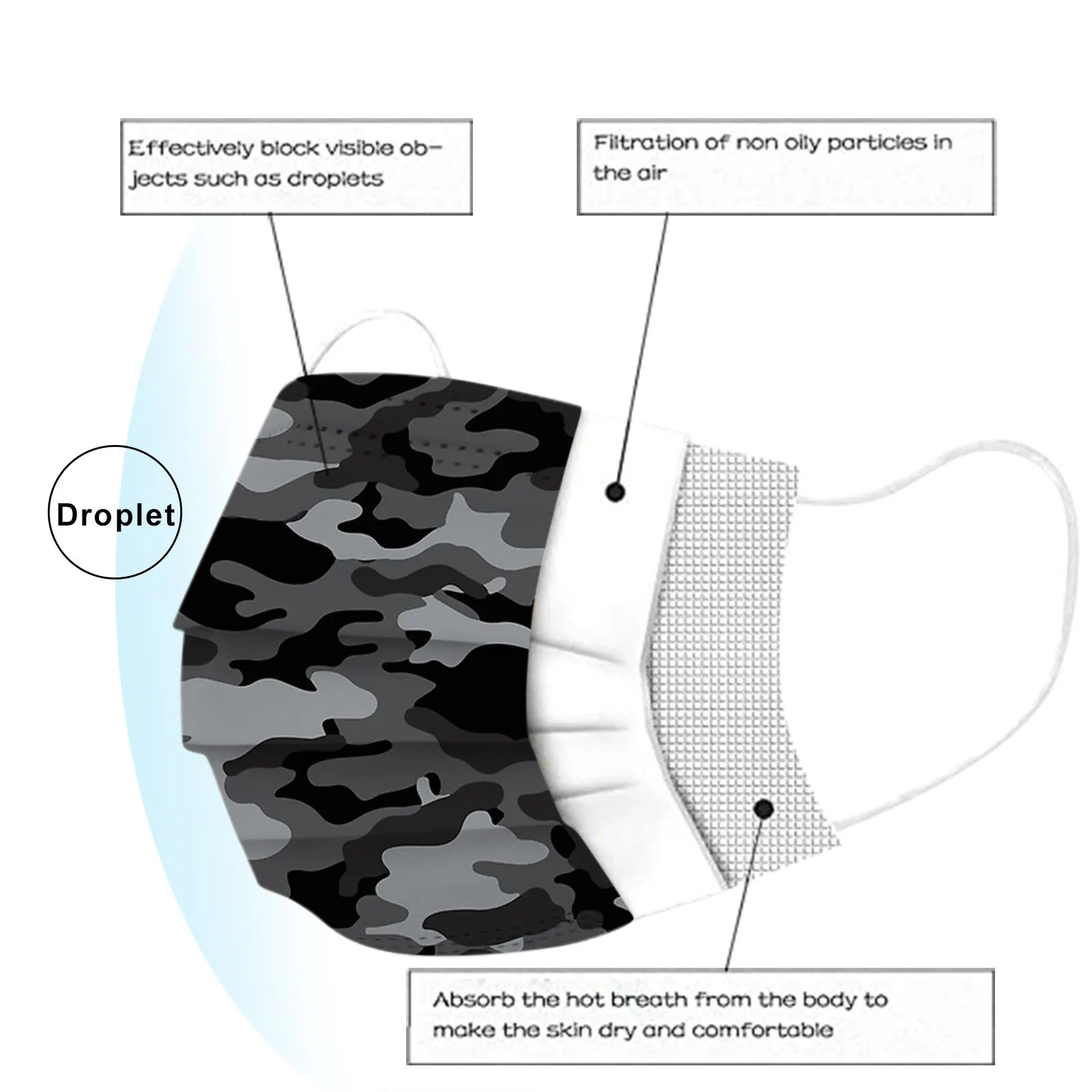 50 قطعة قناع للأطفال مطبوع عليه قناع للوجه يستخدم مرة واحدة، حلقة أذن صناعية ثلاثية الطبقات #6