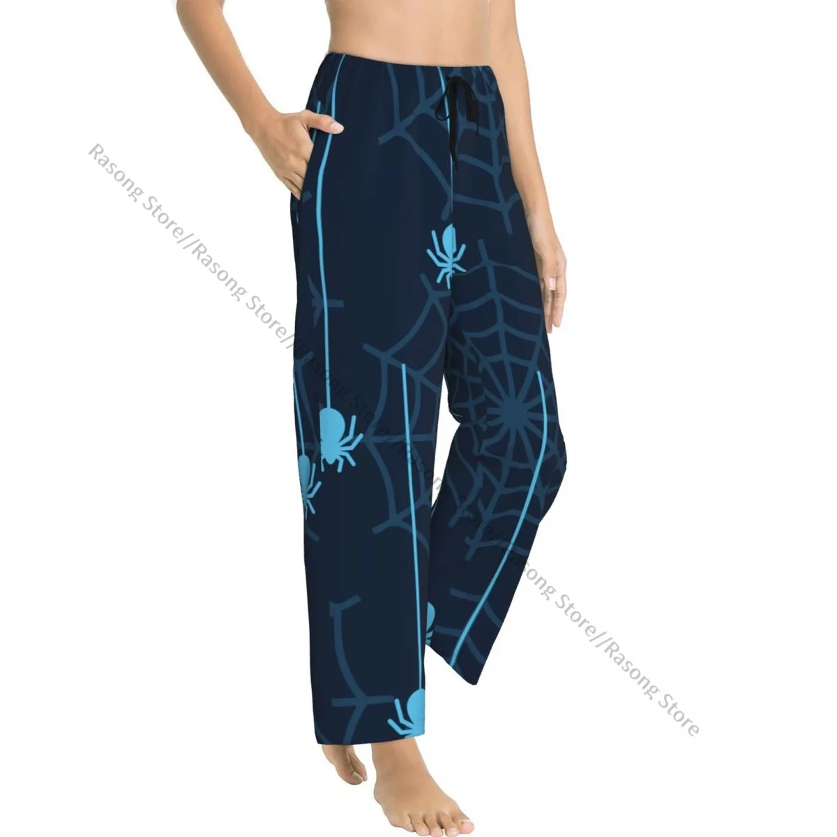 Warm Women Pajama Pants Halloween Spider And Spider Web Flannel Sleep Bottoms Soft Fleece Loungewear
