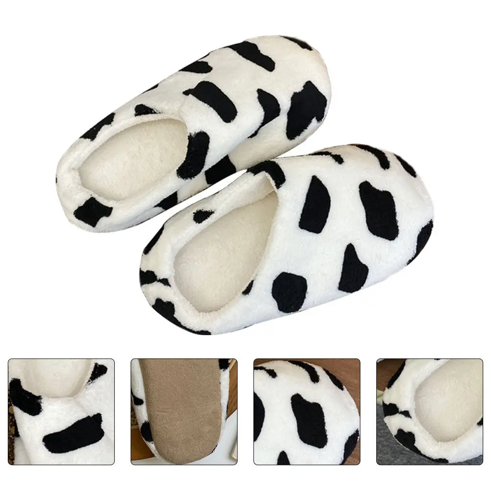 1Pair Winter Cow Slippers Warm Soft Skin Friendly Indoor Slippers for Home Bedroom Hotel Use Moisture Absorbing Students Gift