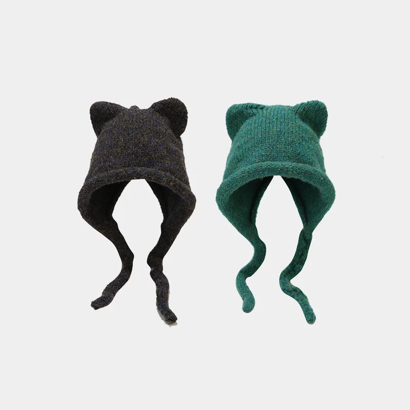 VISROVER New 6 Colors Unisex Solid Color Women Winter Hat With Long Cat Ear Warm Wool Beanies Acrylic Female Skulli Gift