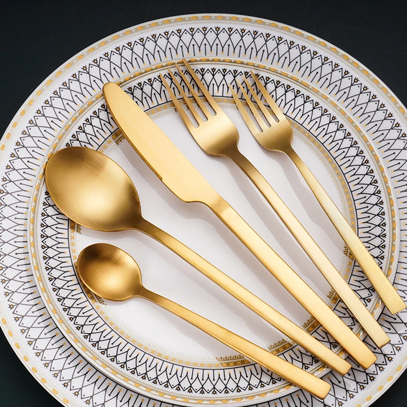 NalKin Matte Gold Cutlery  Stainless Steel Silverware Dinnerware Set Flatware Drop Shipping