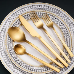 NalKin Matte Gold Cutlery  Stainless Steel Silverware Dinnerware Set Flatware Drop Shipping