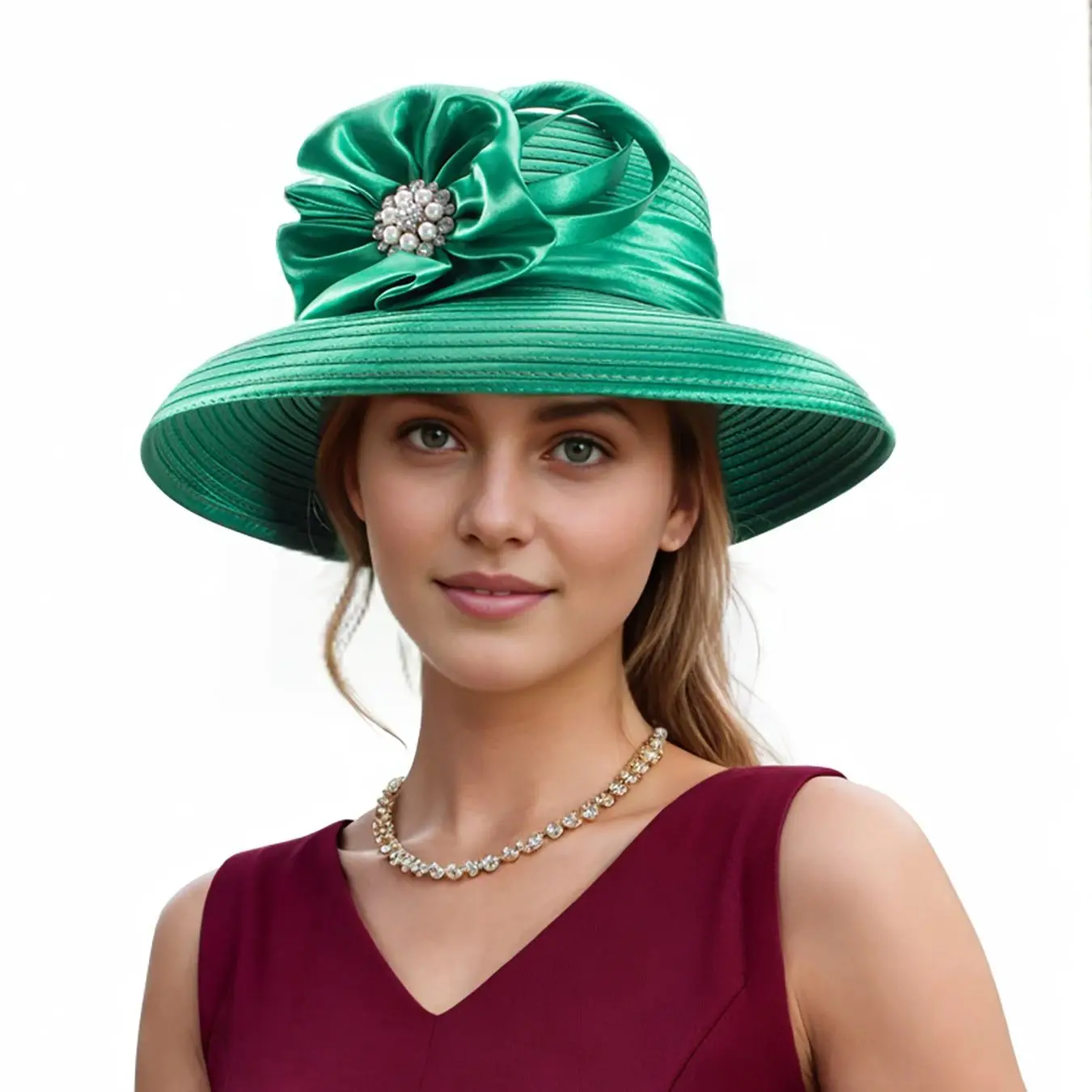Lawliet damska kryształowa satynowa wstążka szykowny kościół projektant Couture dla nowożeńców Kentucky Derby kapelusz A585