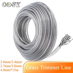 2.4/2.7/3.0/4.0mm*15m Trimmer Steel Nylon Wire Rope Cord Line Strimmer Brushcutter Long Round Roll Grass Replacement Wire About