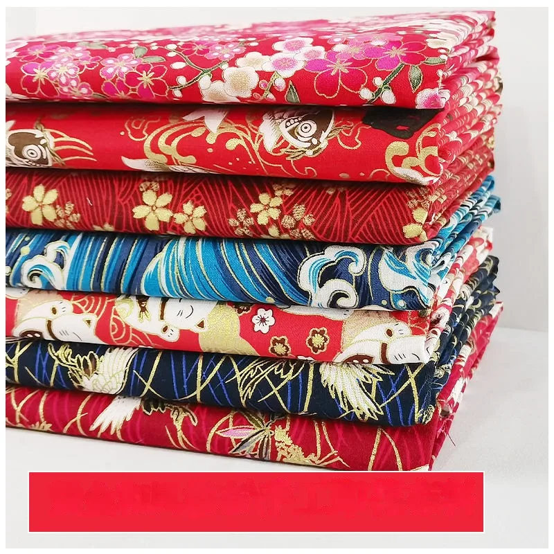 

Японская ткань с цветочным принтом для скатерти, одежды, шитья, простой рисунок кошки, чистый хлопок, удобный Бронзовый Текстиль