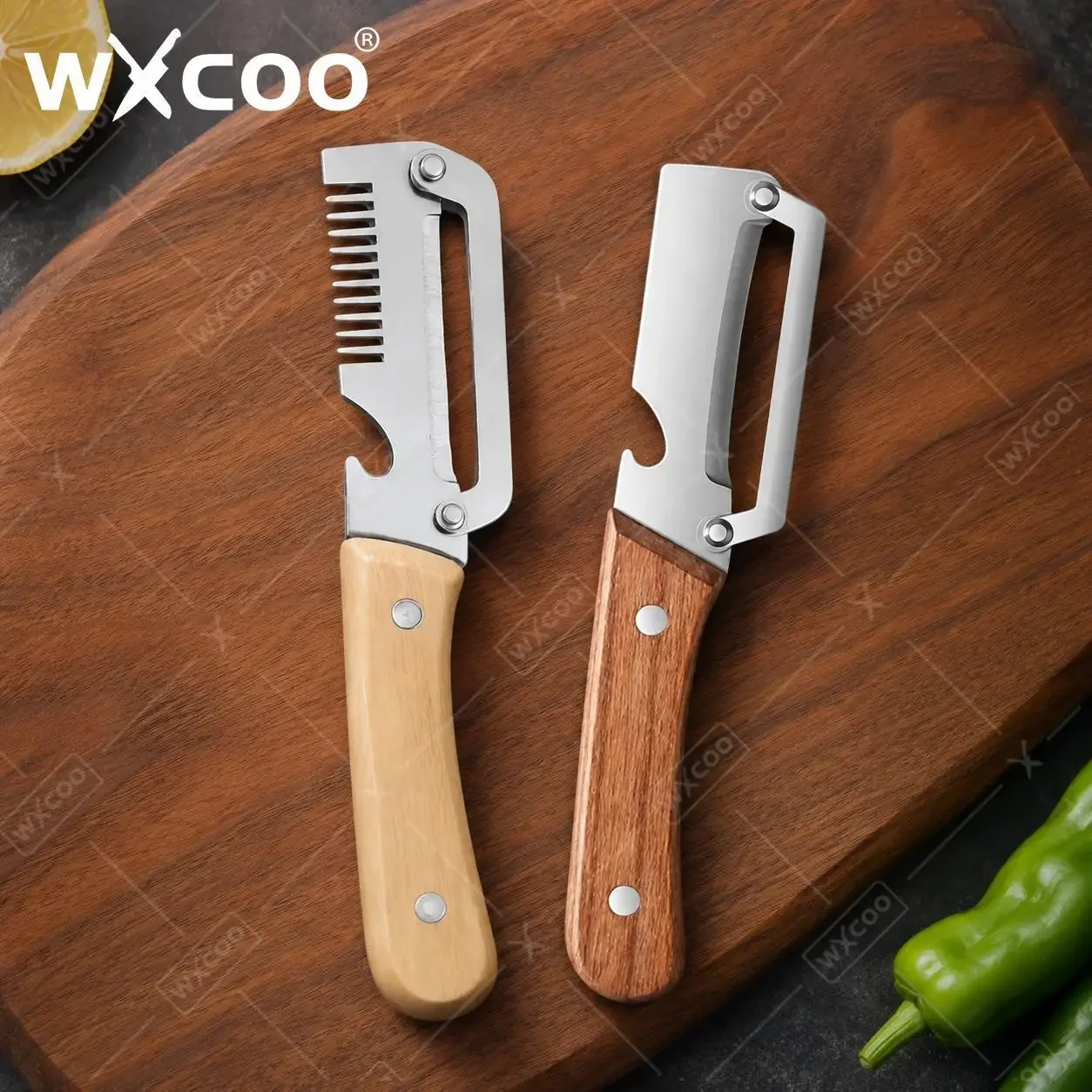 Kitchen Peeler with Wooden Handle for Peeling and Slicing Fruits and Vegetables Stainless Steel Vegetable Peeler Kitchen Tool