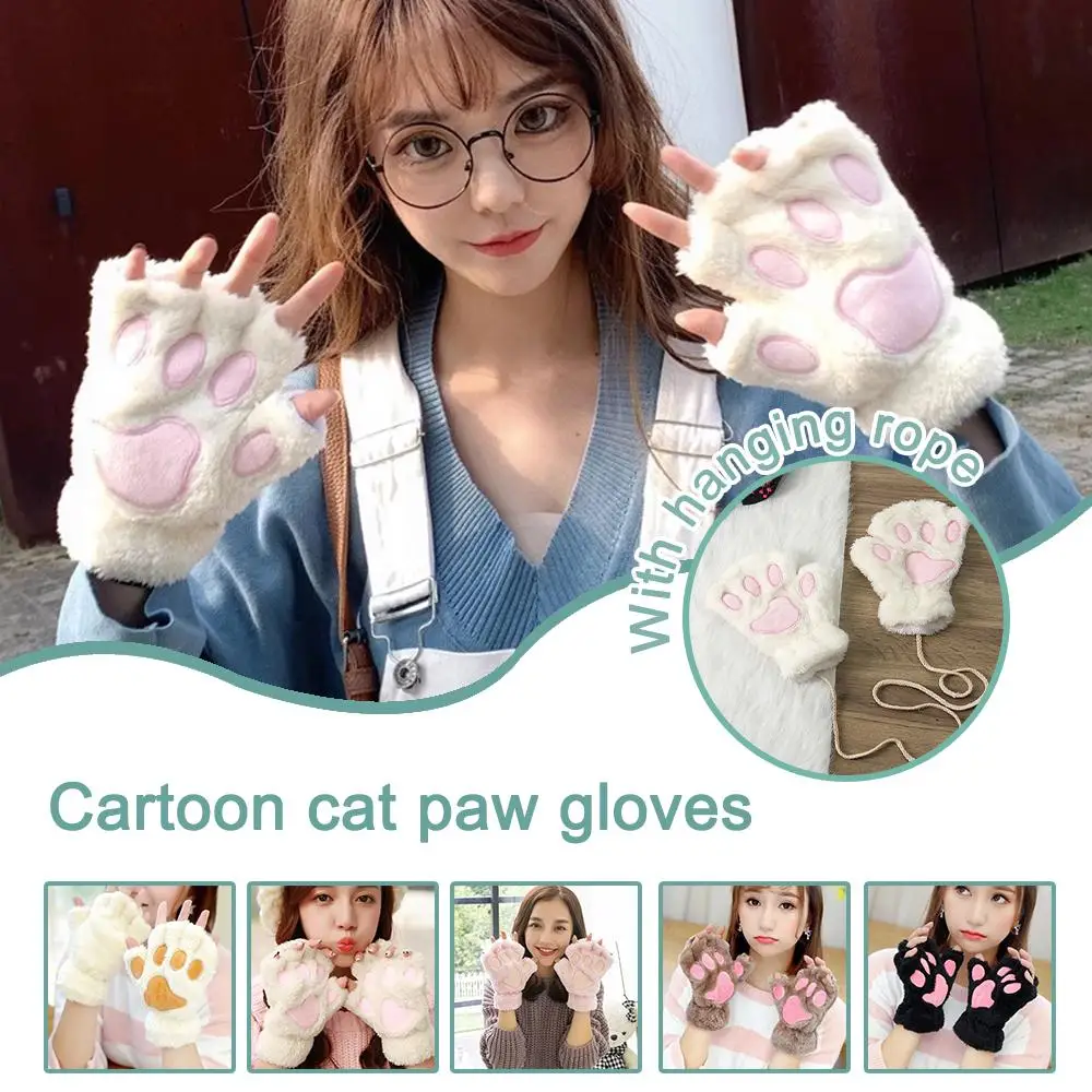 Gants sans doigts mignons de patte de chat, griffe moelleuse, gants de Noël, doigt moelleux, peluche douce, demi-cadeau, ours Co Q2V7, hiver