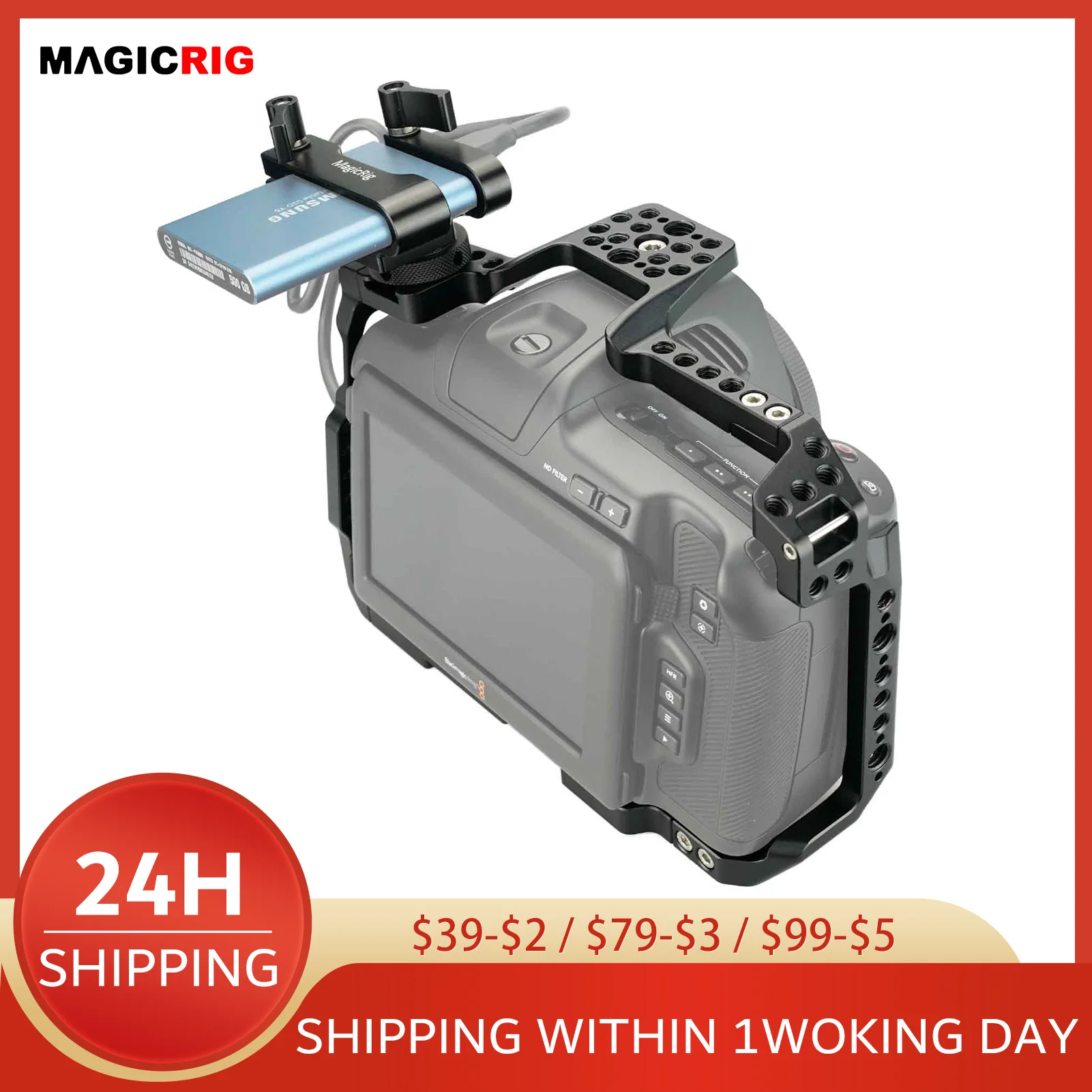 MAGICRIG Camera Cage for BMPCC 6K Pro , With SSD Holder for Samsung T5, for Blackmagic Design Pocket Cinema Camera 6K Pro