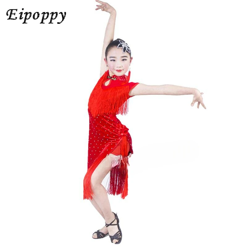 ملابس أداء الرقص اللاتيني للفتيات ، شرابة للأطفال ، طراز شيونغسام ، ملابس منافسة للكبار ، جديدة