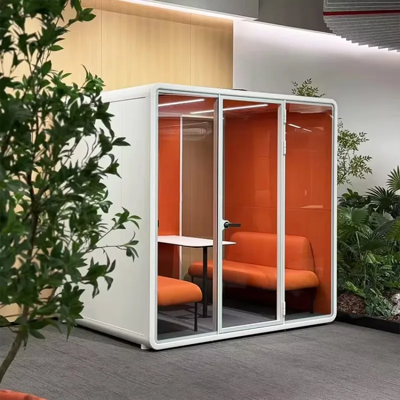 New Office Building Materials Removable Acoustic Office Pods Four-seater Business Conference Room Phone Booth Including Dimmer