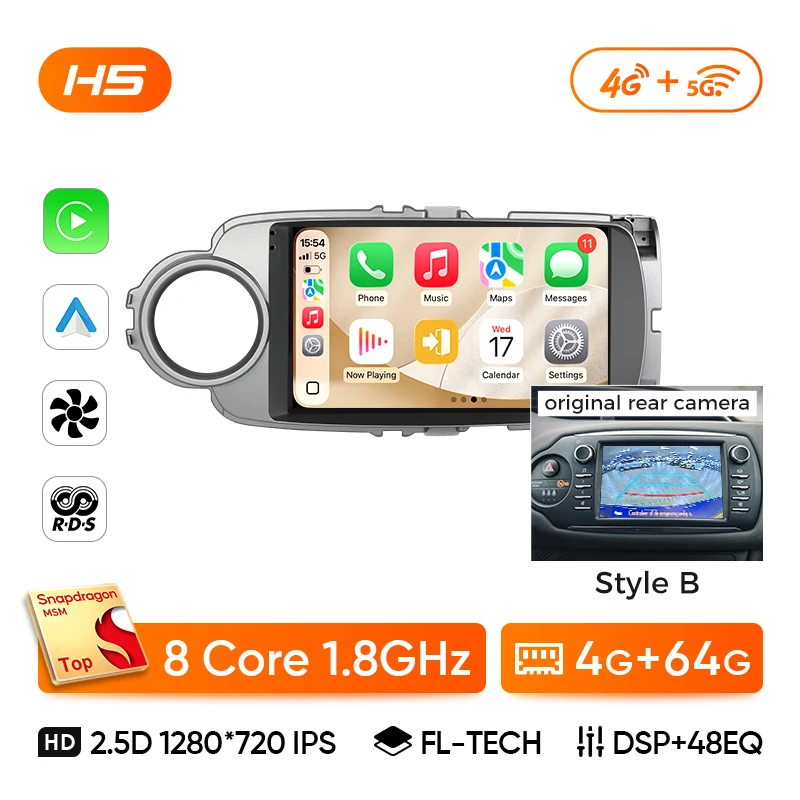 Ainavi Car Radio Multimedia Player For Toyota Yaris 2012 2013 2014 2015 2016 2017 Android 12 Auto Wireless Carplay DSP 48EQ 2Din image 3