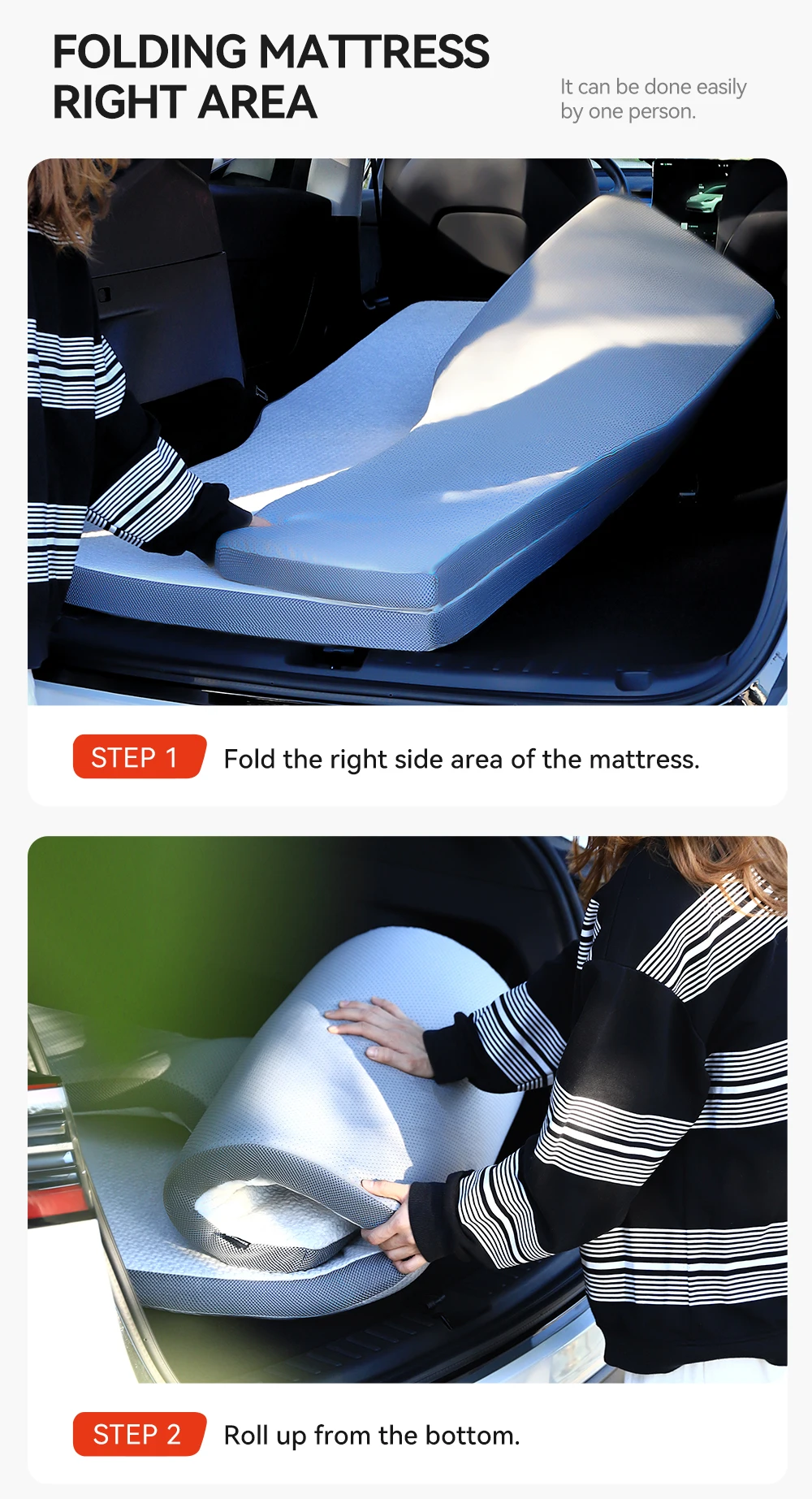 YZ Campingmatratze für Tesla Model Y 2021-2026, Memory-Schaum-Matratze, Reisebett, tragbar, im Auto schlafen, Outdoor-Camping – Detail 23