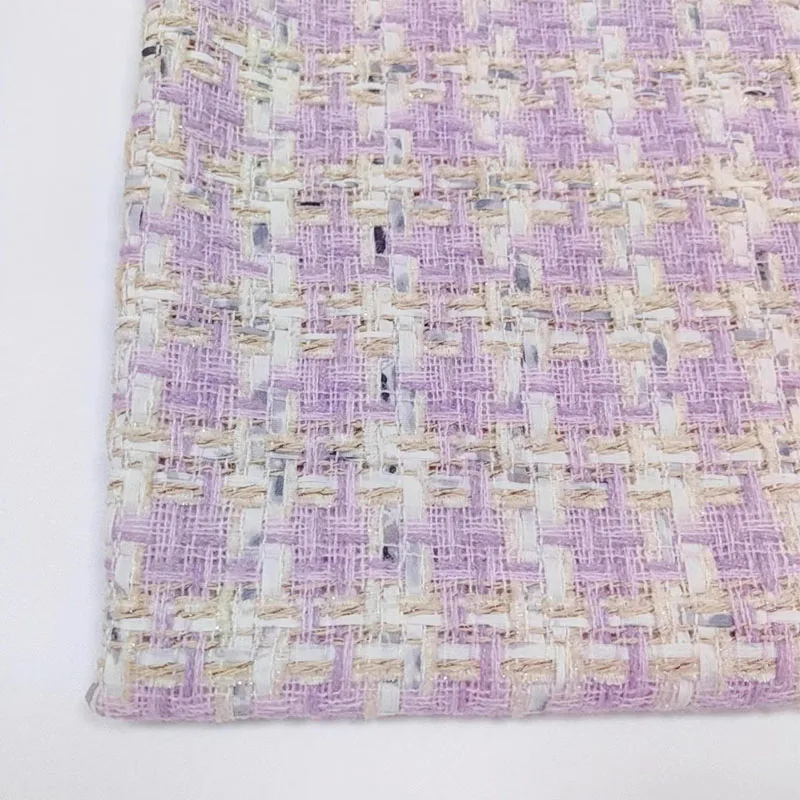 Fashion Purple Lattice Wool Yarn-Dyed Braided Tweed Fabric For Woman\'s Jacket Dress Suit Coat Handbag DIY Tweed Cloth Sewing