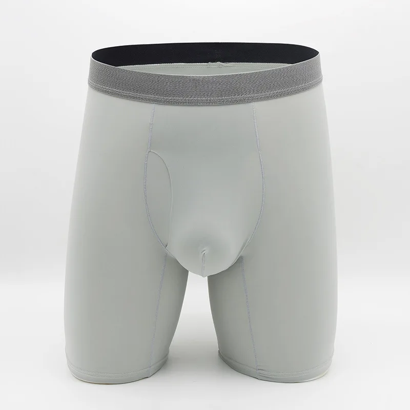 

Mens Ice Silk Boxer Brief Long Leg Ultra-Thin Underwear Breathable Seamless Comfortable Shorts Young U Convex Pouch Underpant