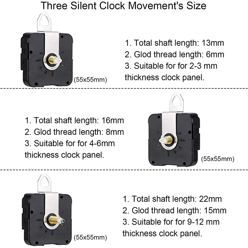 Wall Clock Mechanism With 4 Pairs Of Different Hands, Long And Short Shaft Silent Clock Movement, For Clock Repair