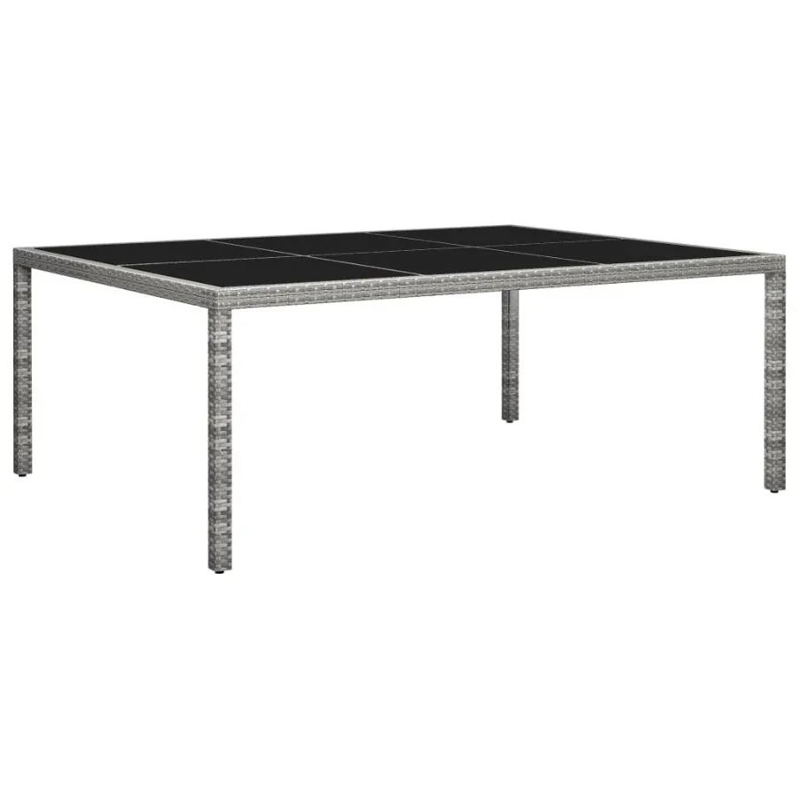 

Outdoor Dining Table Grey PE rattan black tempered glass steel