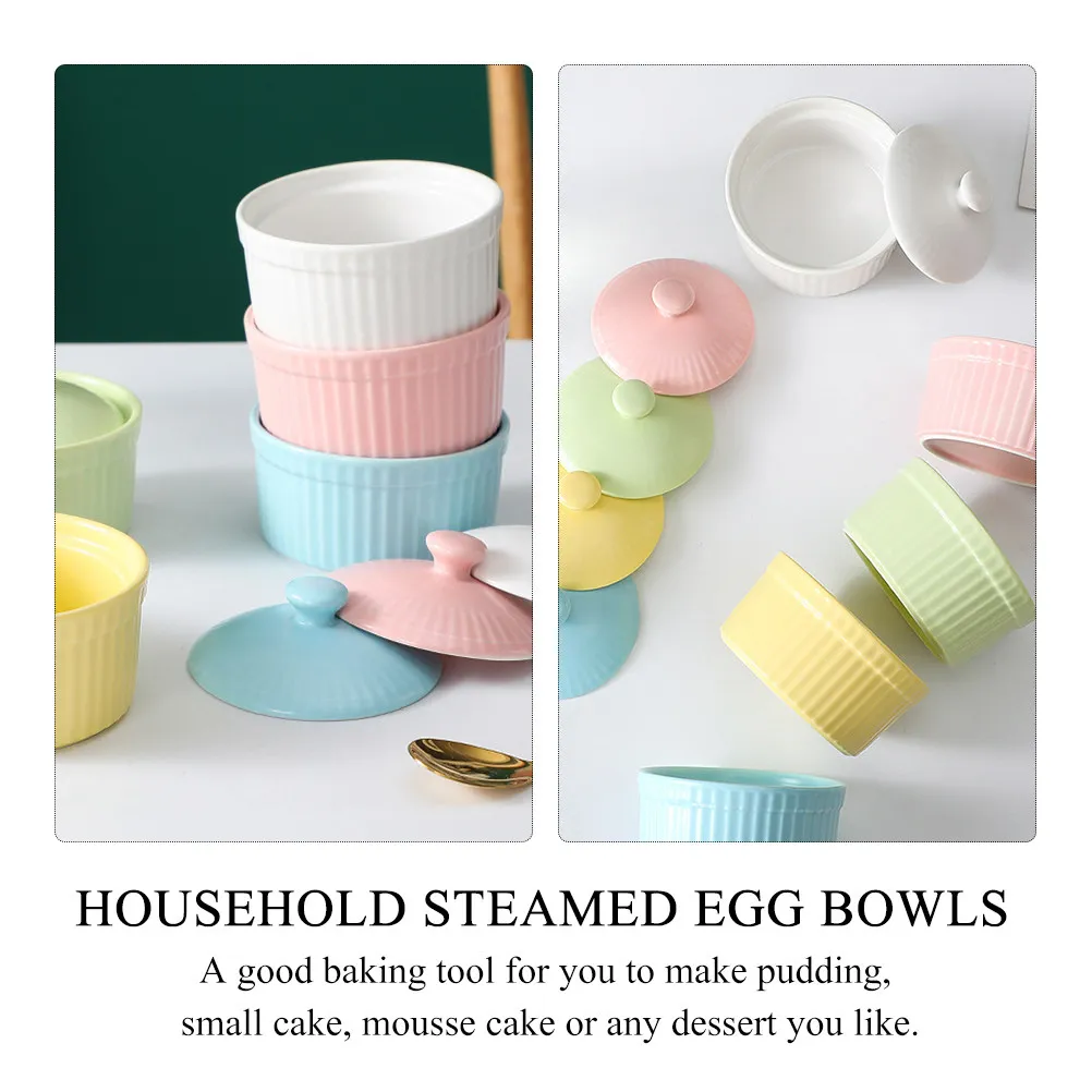 2Pcs Ceramic Baking Bowls Microwave Oven Safe Non Stick Heat Conductive Smooth Easy Clean for Pudding Mousse Cake Souffle