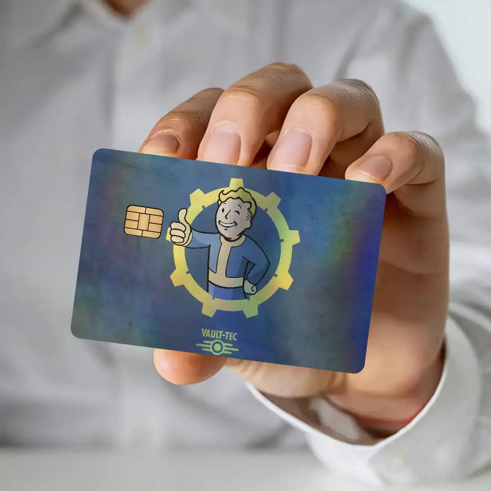Games Vault Tec Logo Shiny Laser Bank Card Stickers Waterproof Self Adhesive DIY Ornament