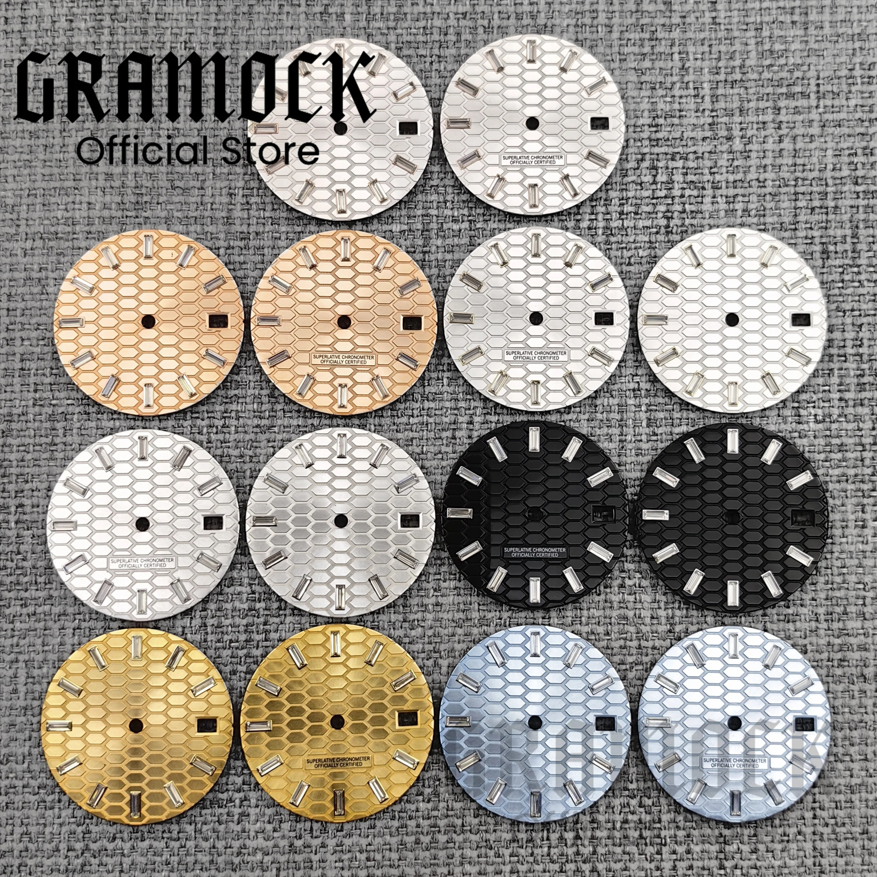 グラモック-29mm-ランドスポーツ-ハニカムパターン-アイスウォッチ-ダイヤル-ダイヤモンドフェイス-ハンドセット-グリーン夜光-nh35-nh36-ムーブメントパーツ対応