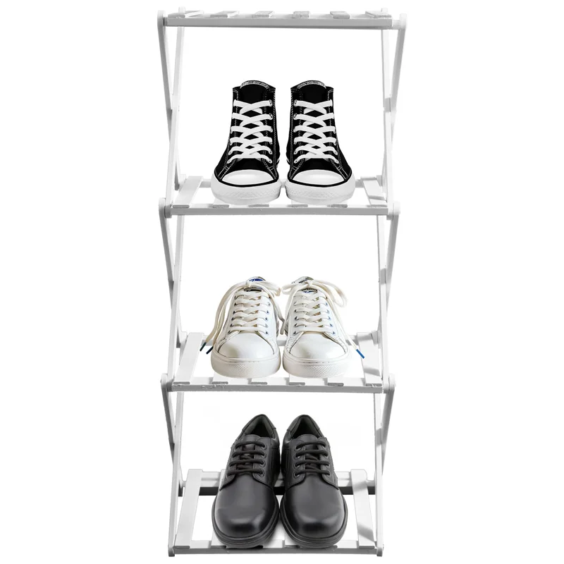 

A04G-Bamboo Shoe Rack For Entryway - Foldable, Narrow Organizer For Small Spaces, White,