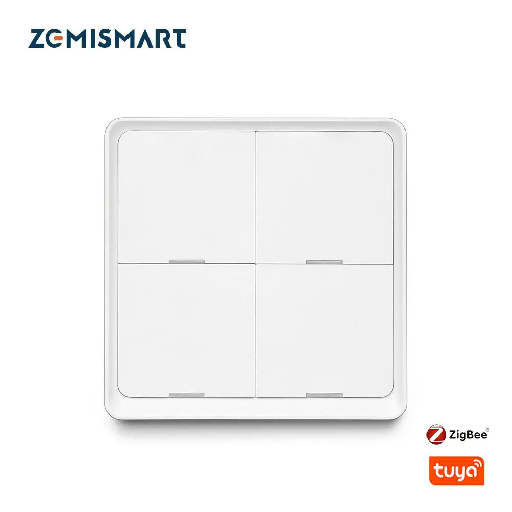 Zemismart 4 Gang Tuya Zigbee Wireless Switch Battery Power Sticker Smart Life App Control Scene Control Home Devices