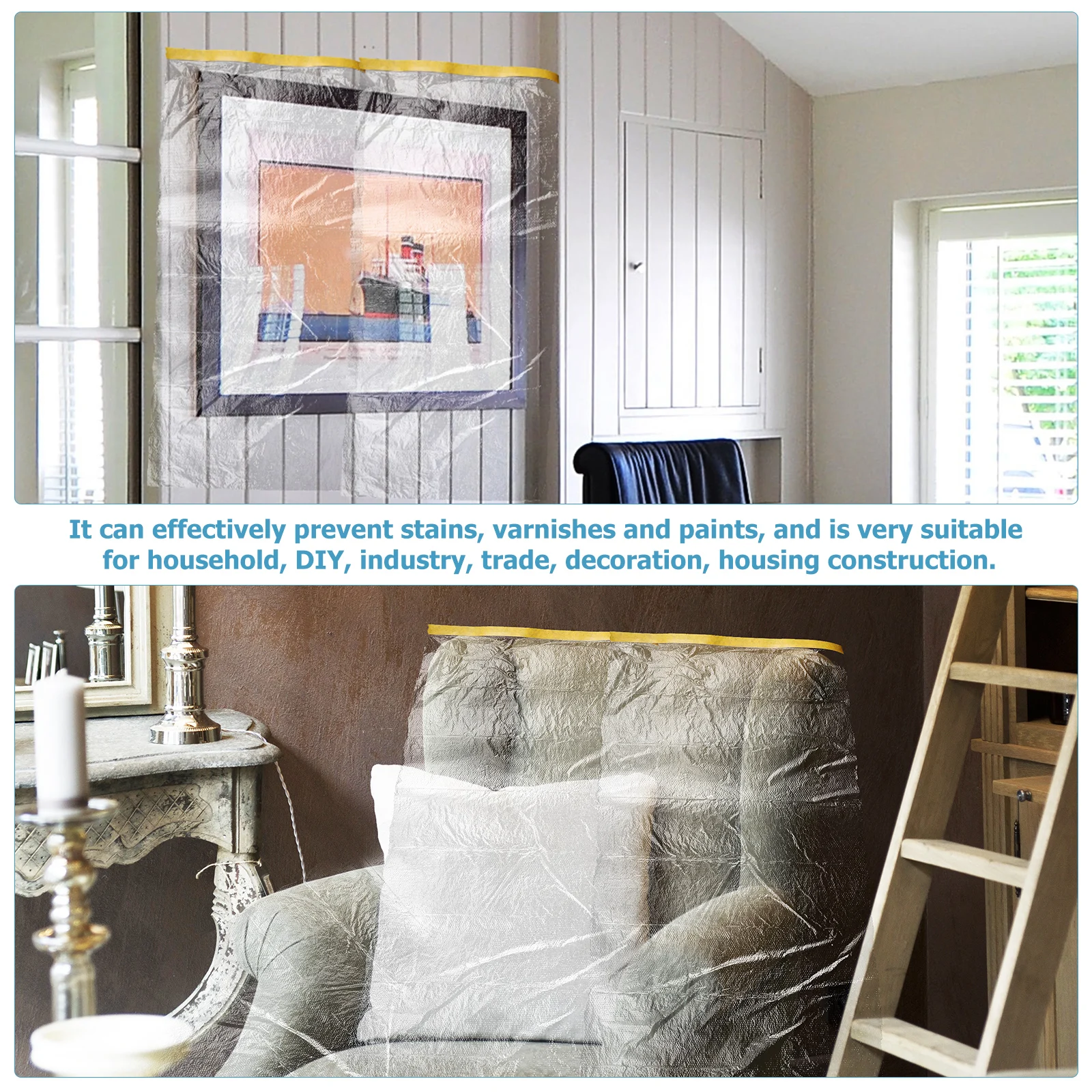 

6 Rolls Masking Paper Film Covering Tape Self-Adhesive Protective Dust Masking Tape for Floor Furniture Carpet Mural Painting