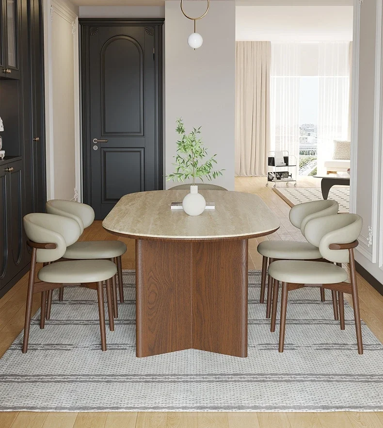 

-Французский антикварный ветровой туннель, обеденный стол из цельного дерева, небольшой бытовой овальный стол из каменной плиты со стулом для семейной еды