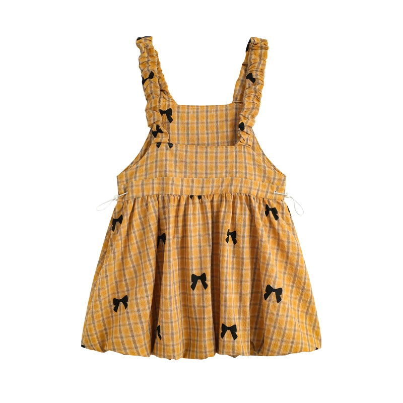 Robe Courte à Bretelles de Style Pastoral pour Femme, Vêtement à Rayures, Plaid, Nministériels d Papillon Imprimé, Taille Serrée, Jaune, Noir, Été