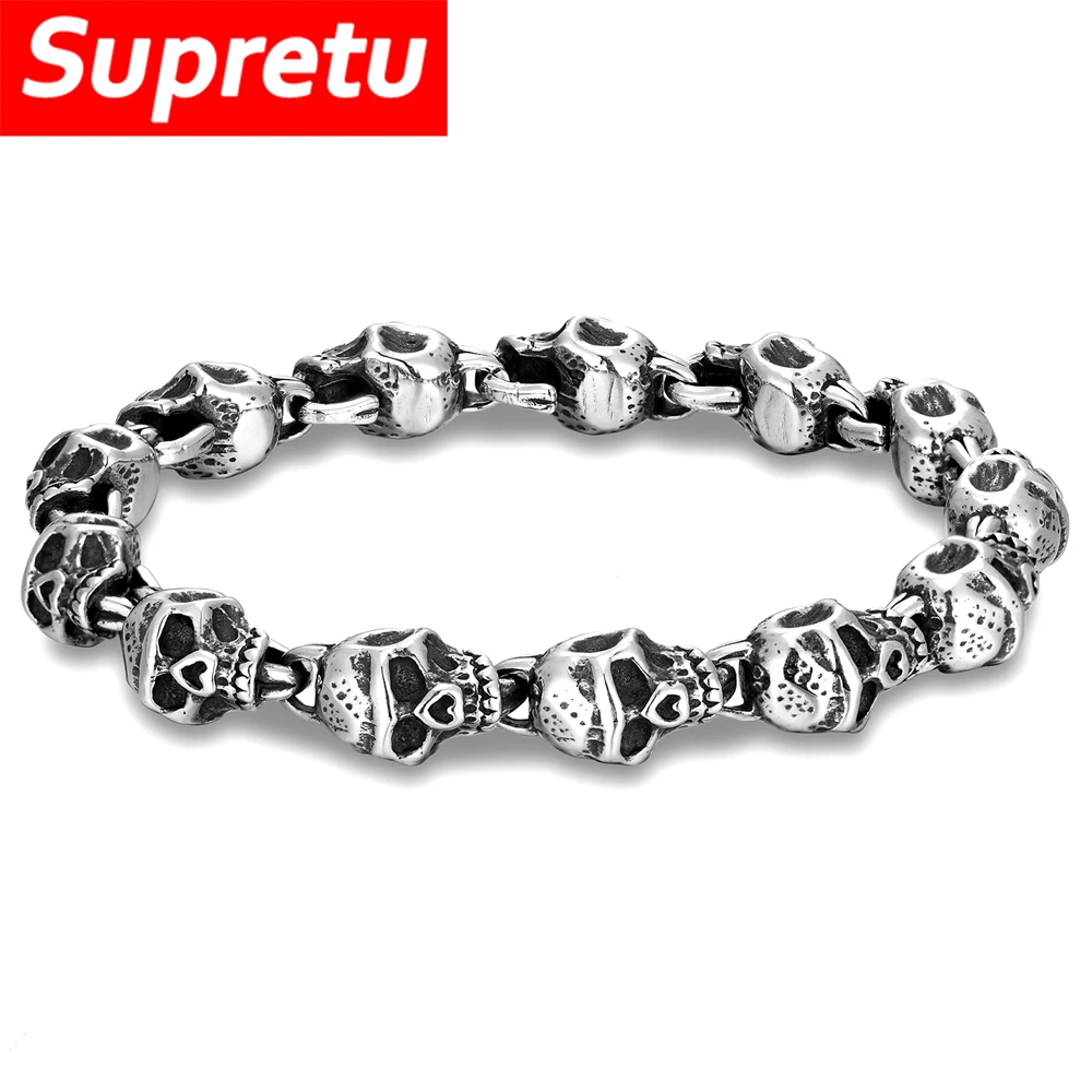 Classic Vikings Pirate Skulls bracciale uomo bracciale regolabile in acciaio inossidabile norreno Punk Hip Hop Rock Jewelry regalo islandese maschile