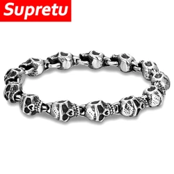 Classic Vikings Pirate Skulls bracciale uomo bracciale regolabile in acciaio inossidabile norreno Punk Hip Hop Rock Jewelry regalo islandese maschile