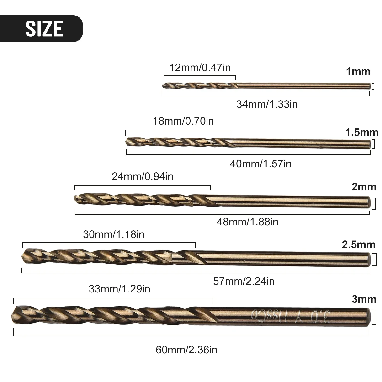 1-3mm Cobalt Coated Drill Bit Set HSS M35 Gun Drill Bit For Wood Metal Stainless Steel Hole Cutter Handheld Power Tools