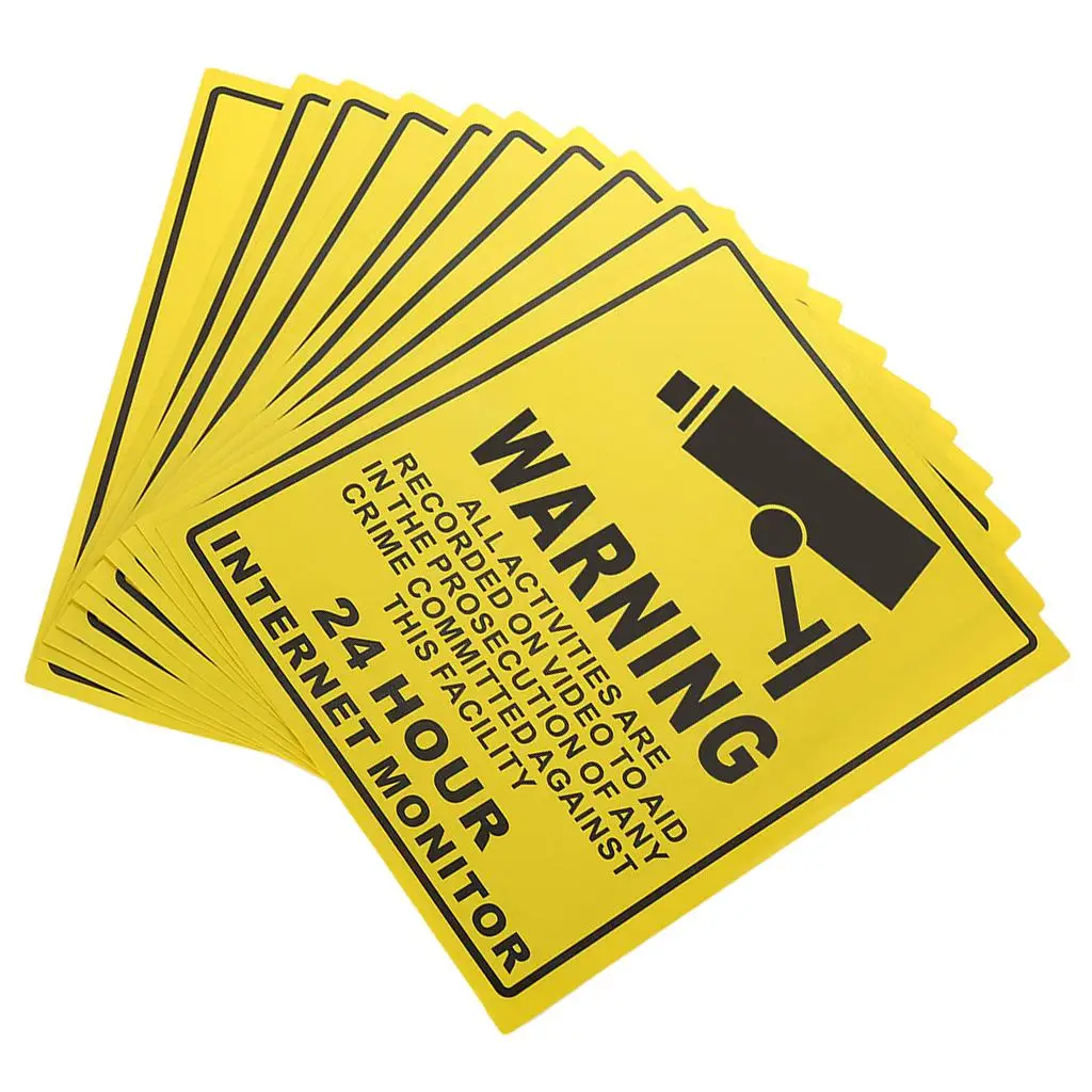 10 Pcs Security Warning Sign Decals Stickers for hours Monitor